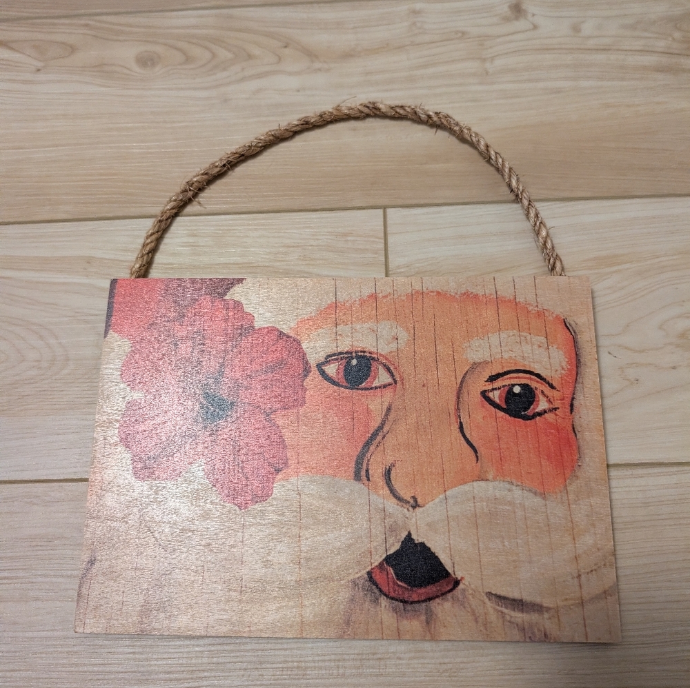 Santa Claus Wall Art with Red Flower